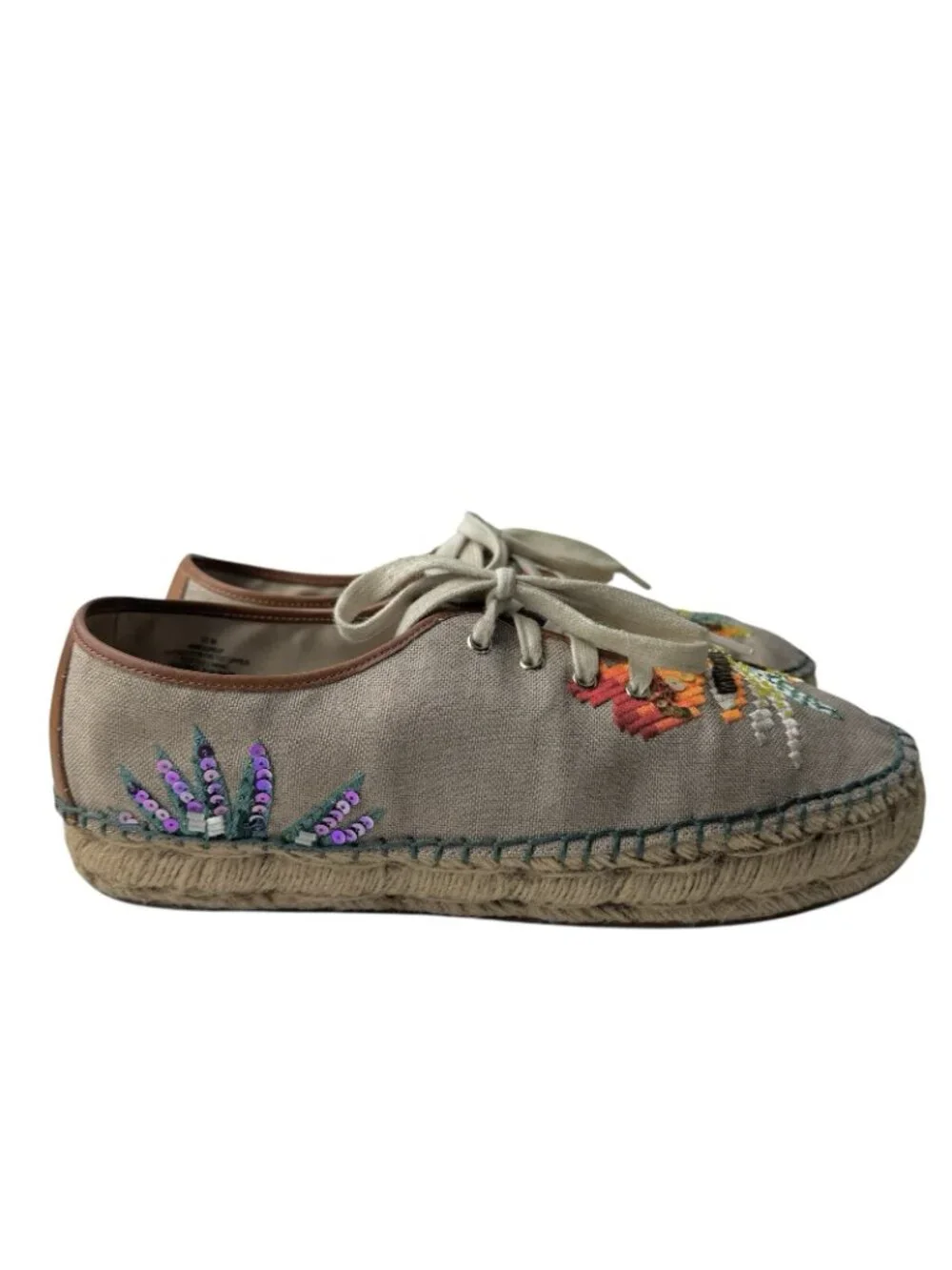 Nine West Guinup Linen Oxford Flat Espadrille Sneaker Tropical Sequins Women 10